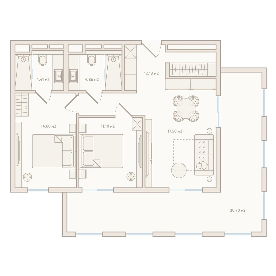 Планировка 3-комнатной квартиры №3062, 95,5 м²